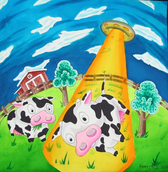 Kenny Dick - watercolor cow abduction